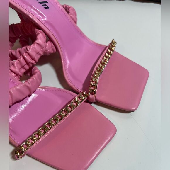 🌸SHEIN pink purple chain open toe elastic strappy high heel mule shoe size 8 - Picture 5 of 15
